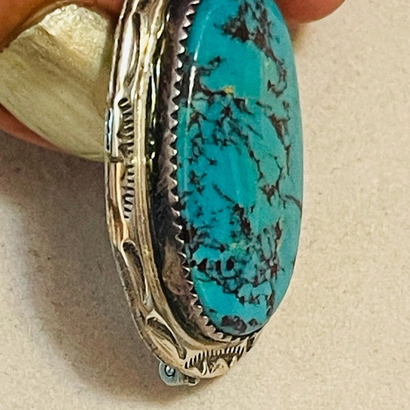 VTG Old Navajo Sterling Silver and Turquoise Stone  Pin BROOCH Signed HT - Picture 3 of 9